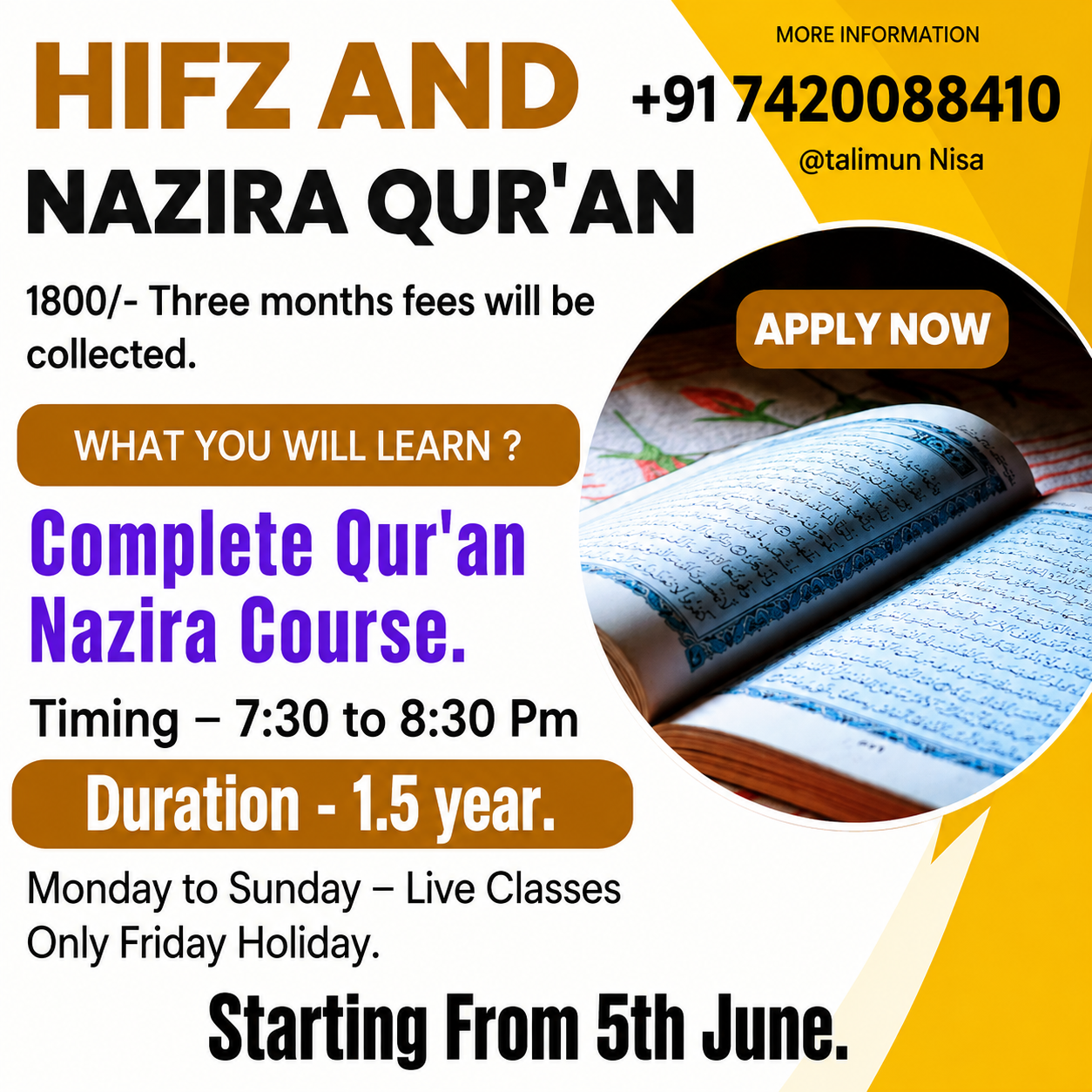 Hifz and Nazira Qur'an Course Poster