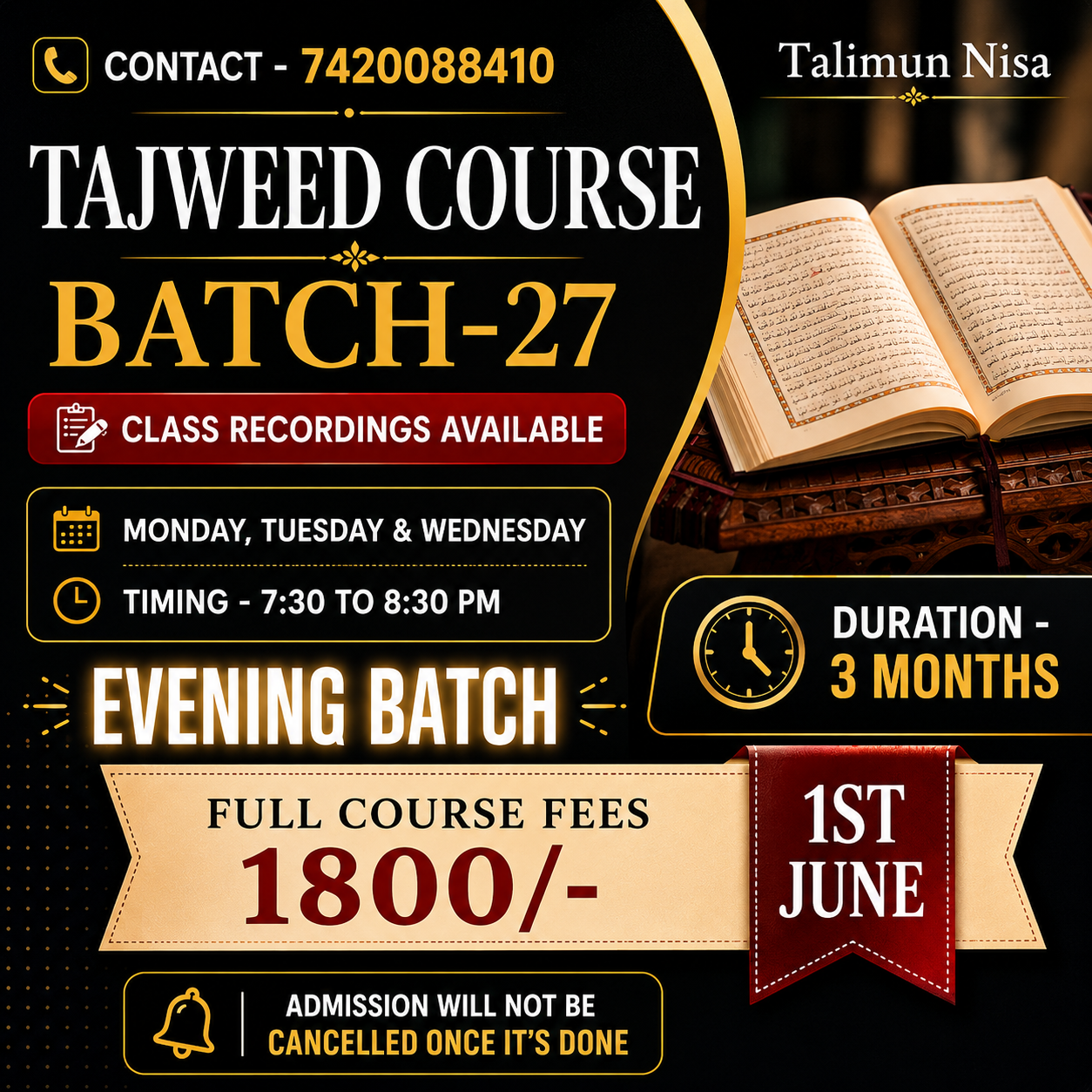 Tajweed Course Batch 27 Flyer